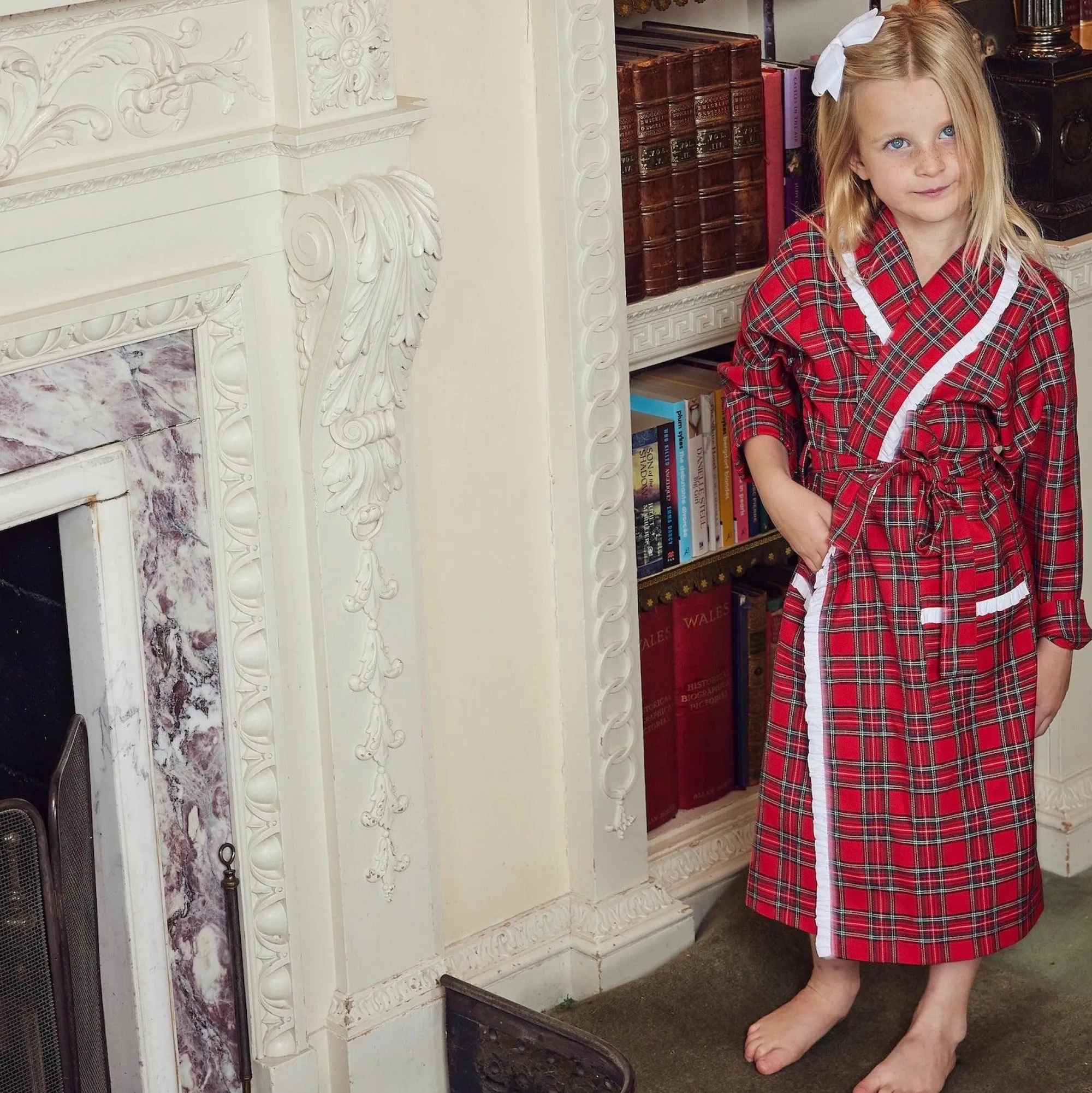 childrens_red_tartan_fril_2-1.webp Shop Children's Red Tartan Frilled Dressing Gown Aprons & Robes