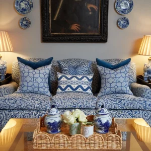 Best Cobalt Blue Bamboo Trellis Fabric Serena Fresson Fabrics