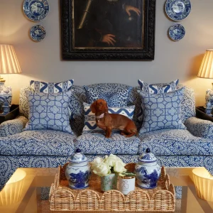 Best Cobalt Blue Bamboo Trellis Fabric Serena Fresson Fabrics