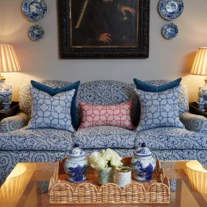 Best Cobalt Blue Bamboo Trellis Fabric Serena Fresson Fabrics