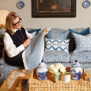 Best Cobalt Blue Lotus Flower Fabric Serena Fresson Fabrics