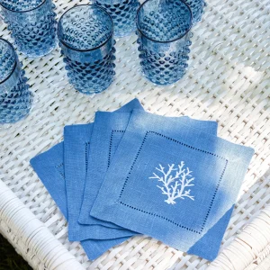 Store Coral Blue Linen Cocktail Napkins (Set Of 4) Napkins