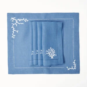 Sale Coral Blue Linen Napkins (Set Of 4) Napkins