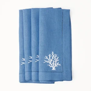 Sale Coral Blue Linen Napkins (Set Of 4) Napkins