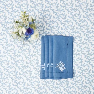 Sale Coral Blue Linen Napkins (Set Of 4) Napkins