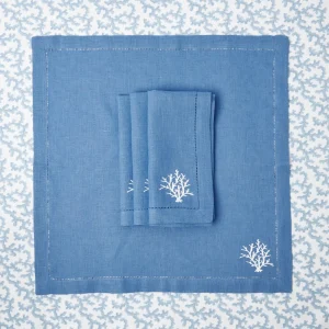 Sale Coral Blue Linen Napkins (Set Of 4) Napkins