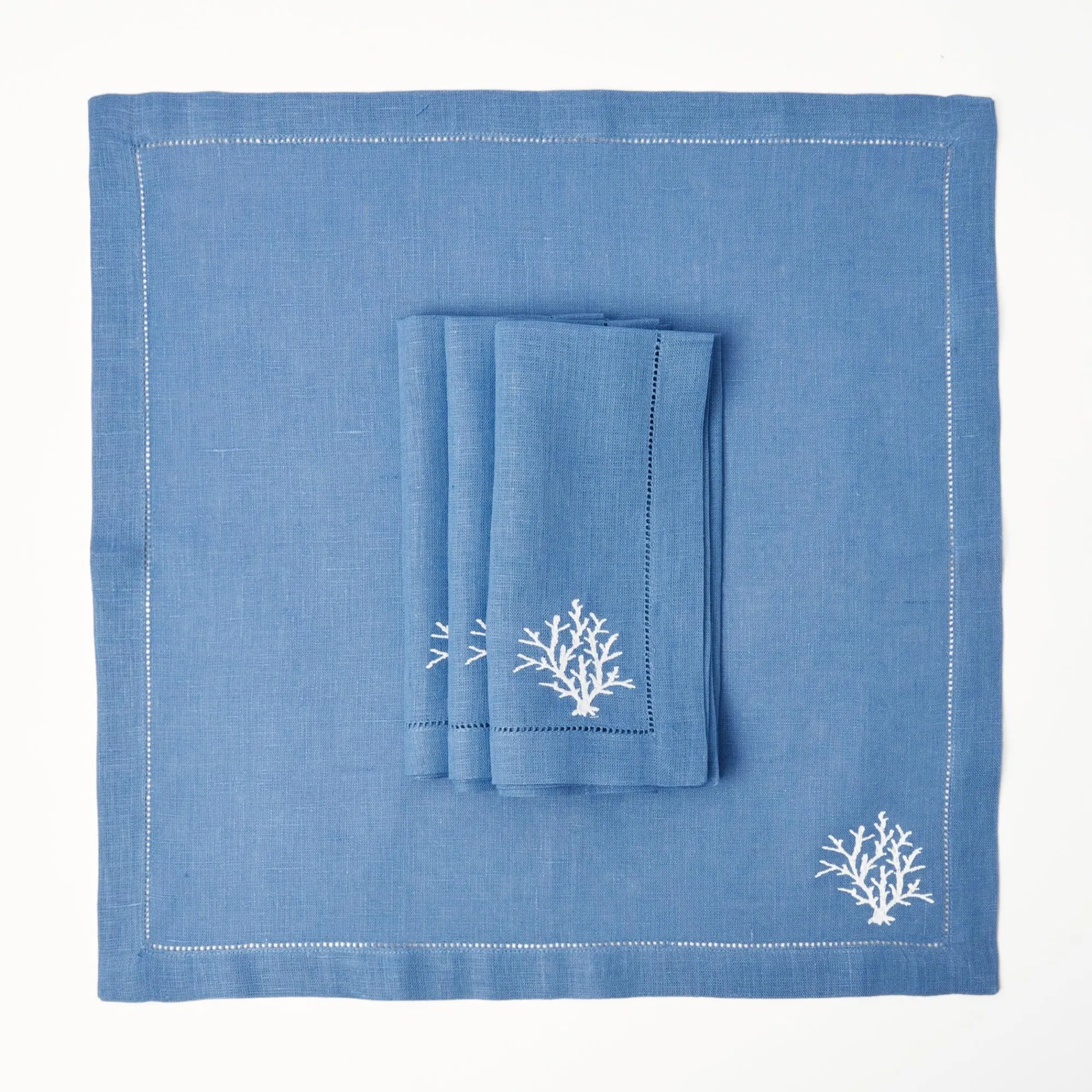 coral_blue_linen_napkins__2.webp Sale Coral Blue Linen Napkins (Set Of 4) Napkins