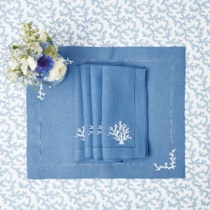 Sale Coral Blue Linen Napkins (Set Of 4) Napkins