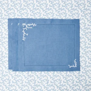 Discount Coral Blue Linen Placemats (Set Of 4) Placemats