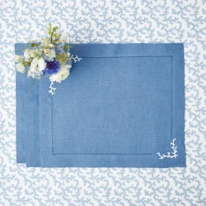 Discount Coral Blue Linen Placemats (Set Of 4) Placemats