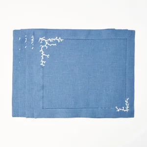 Discount Coral Blue Linen Placemats (Set Of 4) Placemats