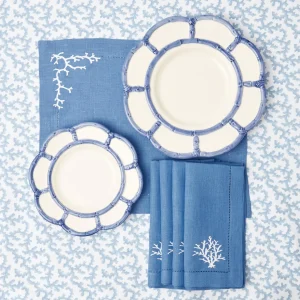 Cheap Coral Blue Linen Placemats & Napkins (Set Of 4) Table Linen Sets