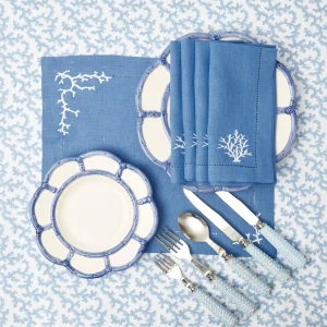 Discount Coral Blue Linen Placemats (Set Of 4) Placemats