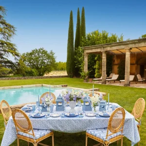 Hot Coral Blue Linen Set Table Linen Sets