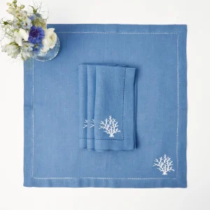 Hot Coral Blue Linen Set Table Linen Sets