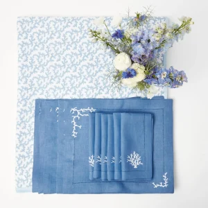 Hot Coral Blue Linen Set Table Linen Sets