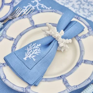 Hot Coral Blue Linen Set Table Linen Sets