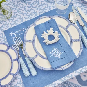 Hot Coral Blue Linen Set Table Linen Sets