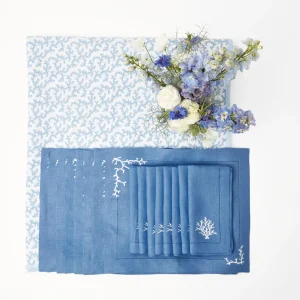 Hot Coral Blue Linen Set Table Linen Sets