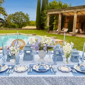 Hot Coral Blue Linen Set Table Linen Sets