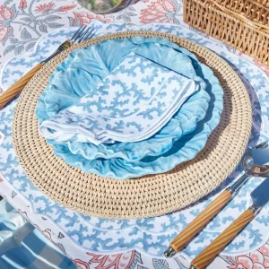 Online Edie Blue Coral Placemats & Napkins (Set Of 4) Table Linen Sets