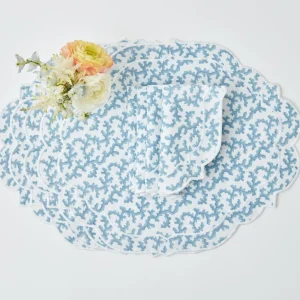 Online Edie Blue Coral Placemats & Napkins (Set Of 4) Table Linen Sets
