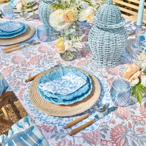 Online Edie Blue Coral Placemats & Napkins (Set Of 4) Table Linen Sets