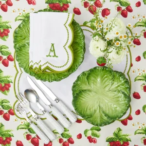 Fashion Elsa White & Green Napkins (Set Of 4) Table Linen Sets