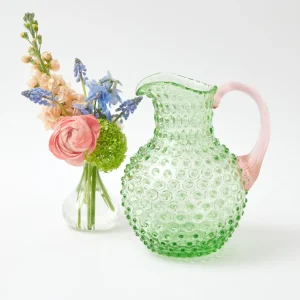 Clearance Emerald Hobnail Jug With Rose Handle & Glasses (Set Of 6) Glassware Sets