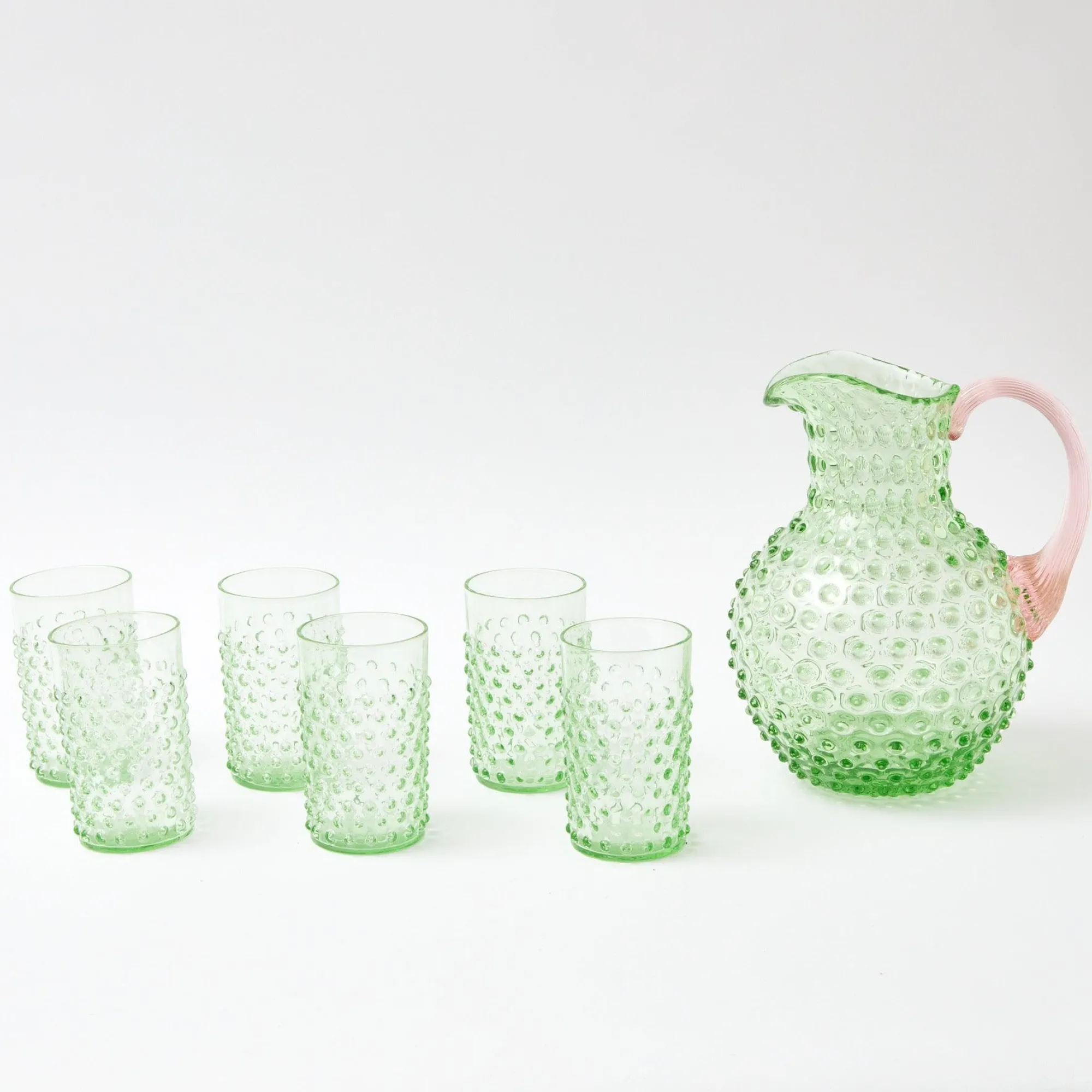 emerald_hobnail_jug_with__3.webp Clearance Emerald Hobnail Jug With Rose Handle & Glasses (Set Of 6) Glassware Sets