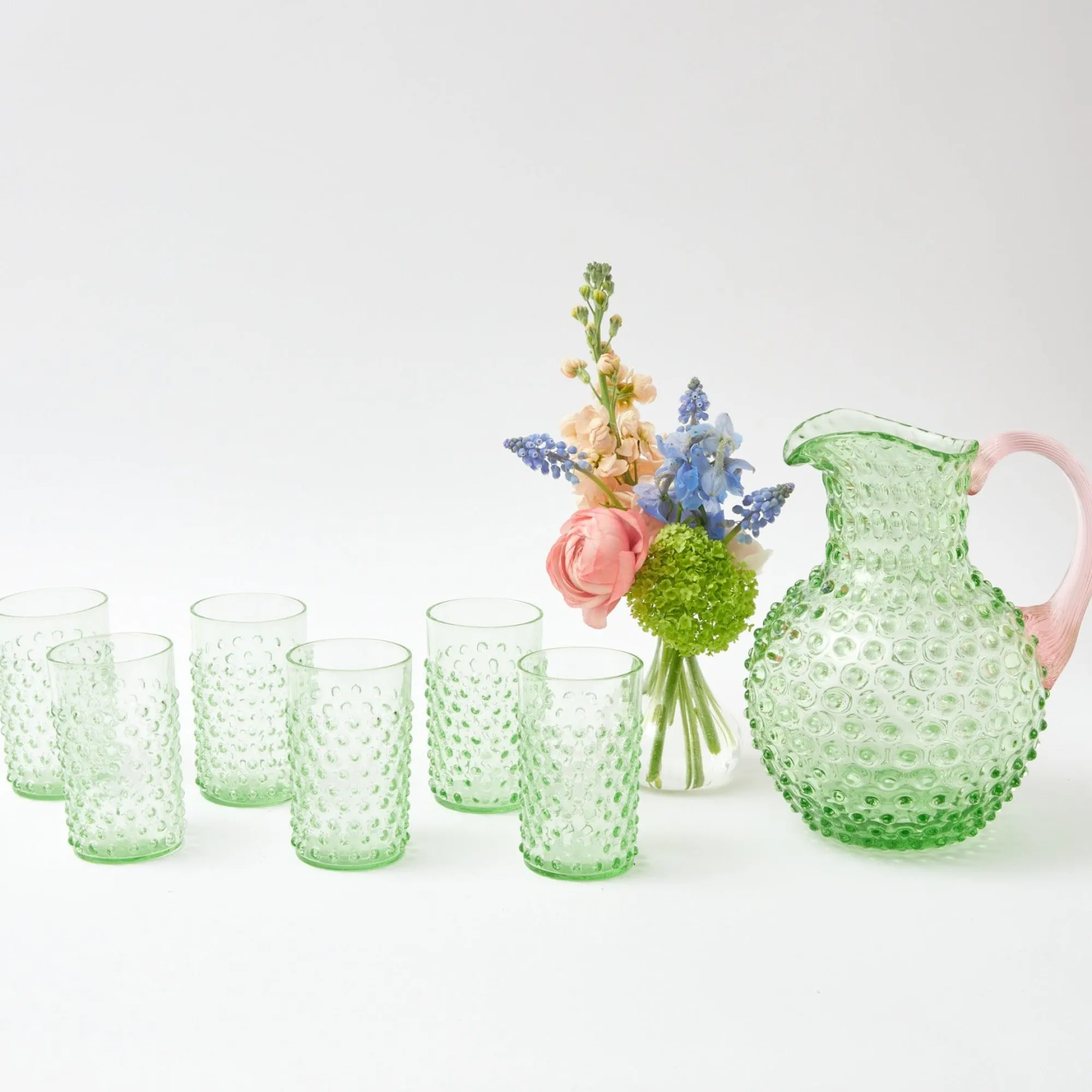 emerald_hobnail_jug_with__8.webp Clearance Emerald Hobnail Jug With Rose Handle & Glasses (Set Of 6) Glassware Sets
