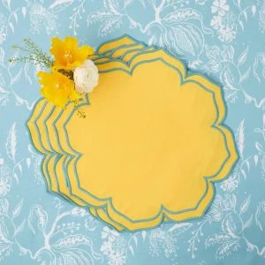 Best Sale Fleur Yellow Placemats & Napkins (Set Of 4) Table Linen Sets