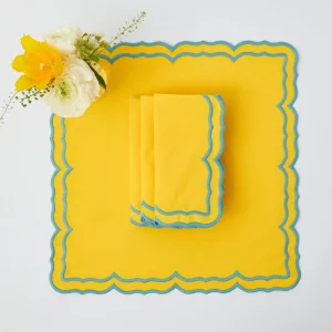 Best Sale Fleur Yellow Placemats & Napkins (Set Of 4) Table Linen Sets