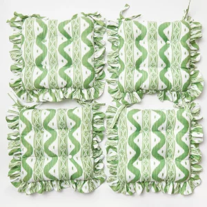 Store Frilled Green Ikat Seat Pad Cushion Cushions