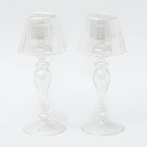 Cheap Glass Lantern Tea Light Holder (Pair) - 24Cm Candle Holders