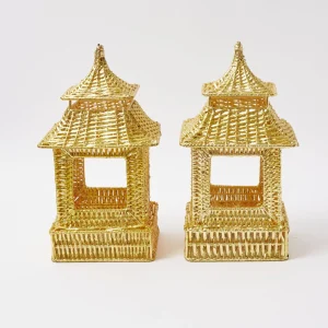 Sale Gold Rattan Pagoda Lantern Candle Holders