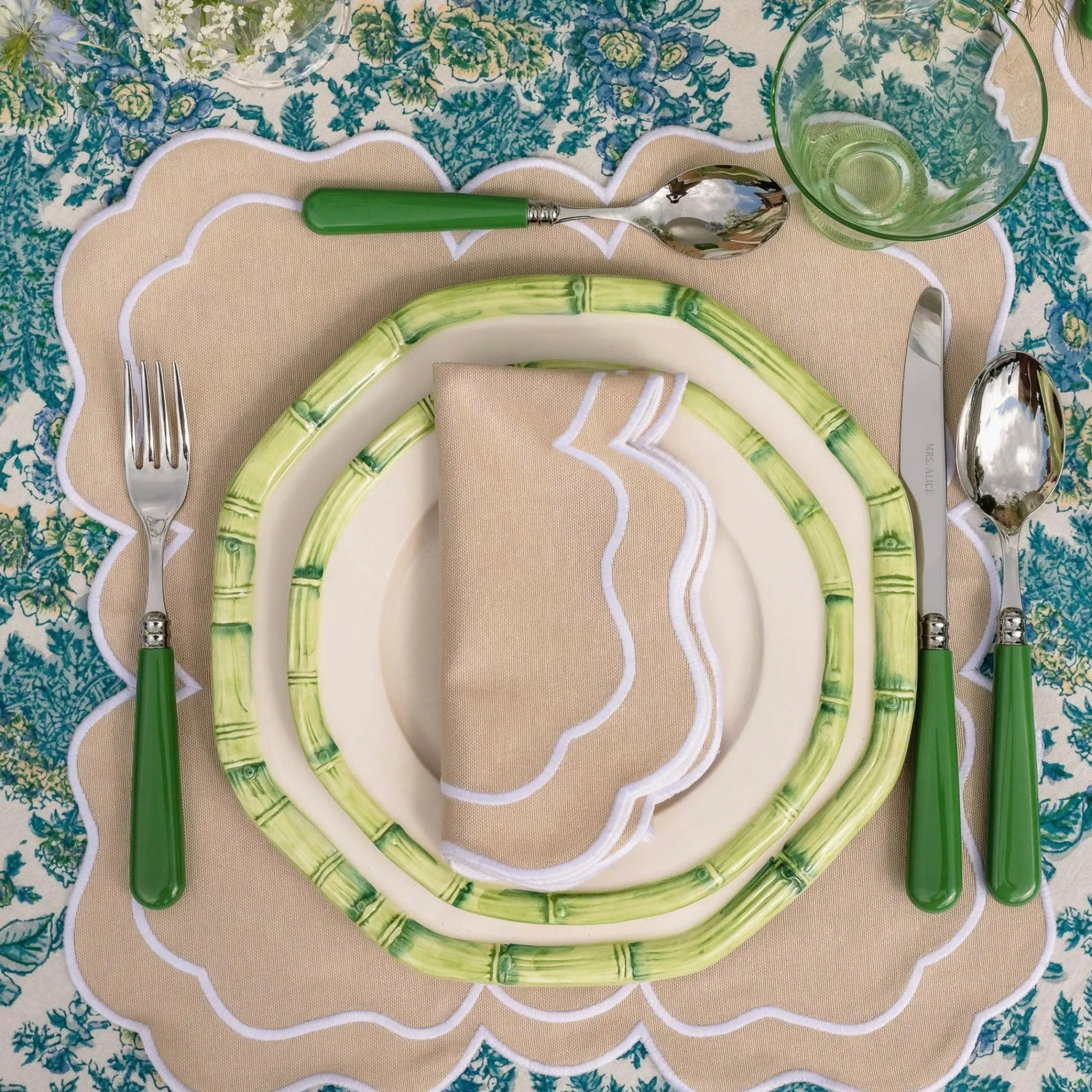 green_geometric_bamboo_st_19-1.webp Flash Sale Green Geometric Bamboo Starter Plate (Set Of 4) Crockery Sets