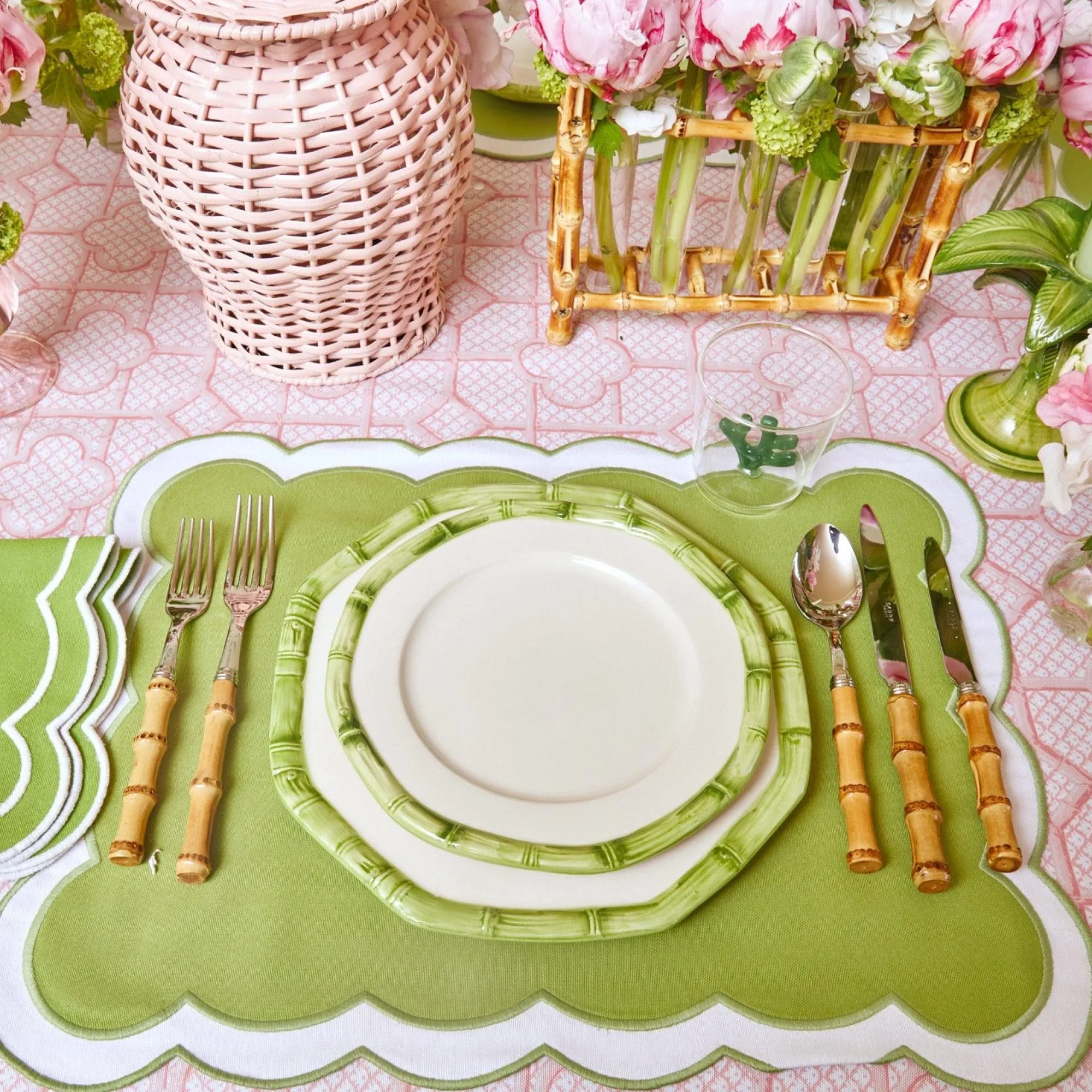 green_geometric_bamboo_st_4-3.webp Shop Green Geometric Bamboo Starter Plate (Set Of 4) Starter Plates