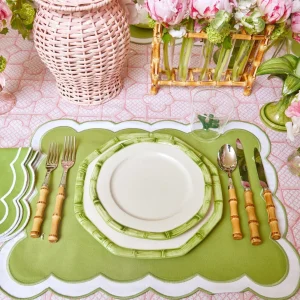 Cheap Green Geometric Bamboo Starter Plate (Set Of 4) Bamboo Crockery