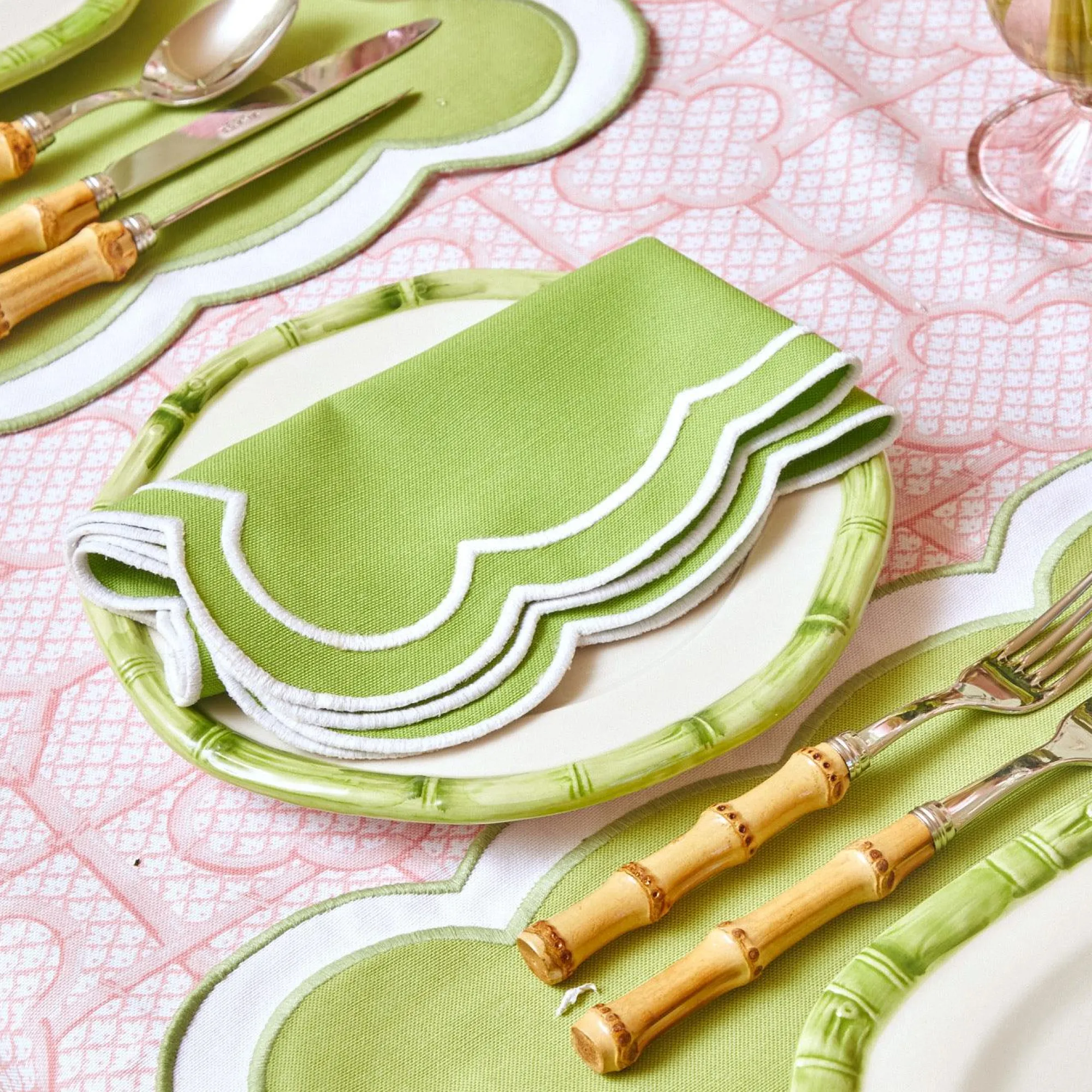 green_geometric_bamboo_st_7-3.webp Shop Green Geometric Bamboo Starter Plate (Set Of 4) Starter Plates