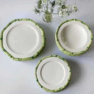 Cheap Green Geometric Bamboo Starter Plate Bamboo Crockery