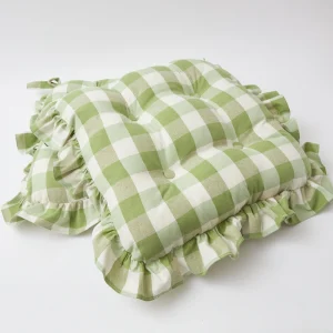 Cheap Green Gingham Ruffle Seat Pad Cushion Cushions