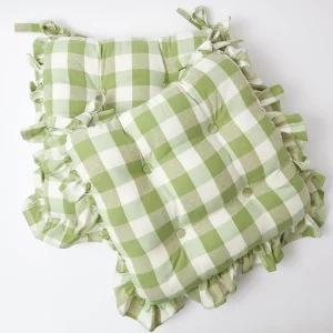 Cheap Green Gingham Ruffle Seat Pad Cushion Cushions