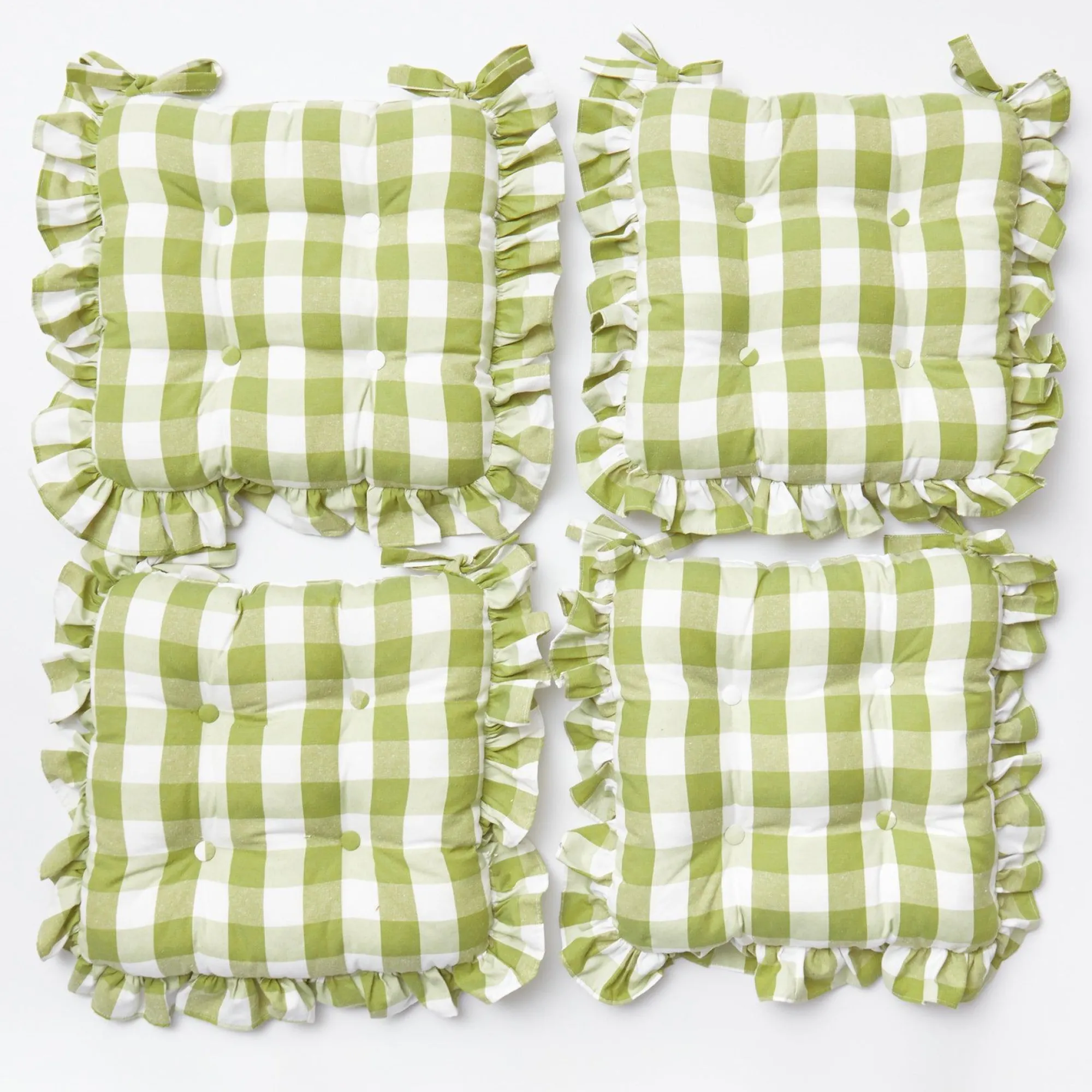 green_gingham_ruffle_seat_7.webp Fashion Green Gingham Ruffle Seat Pad Cushions (Set Of 4) Cushions