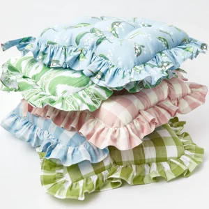 Fashion Green Gingham Ruffle Seat Pad Cushions (Set Of 4) Cushions