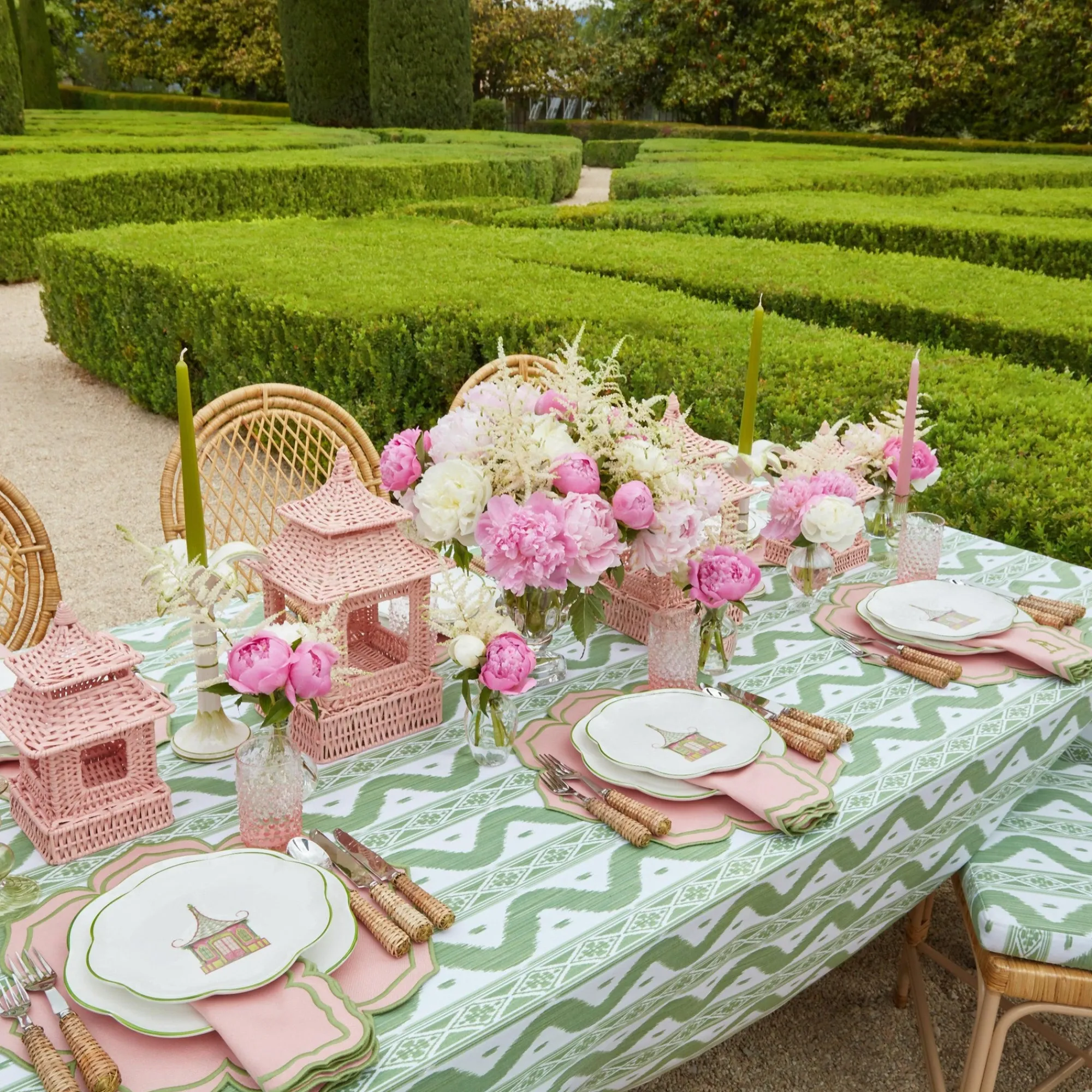green_ikat__pink_fleur_li_12.webp Fashion Green Ikat & Pink Fleur Linen Set Table Linen Sets