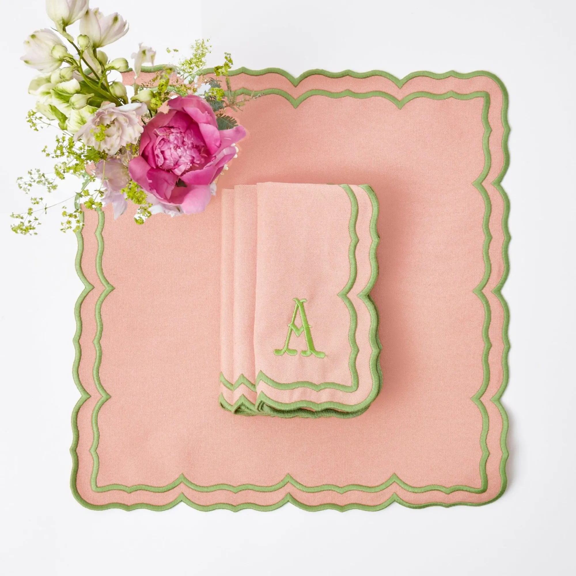 green_ikat__pink_fleur_li_7.webp Fashion Green Ikat & Pink Fleur Linen Set Table Linen Sets