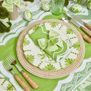 Clearance Green Saddle Stitch Napkin Bows (Set Of 4) Napkin Rings, Bows & Wreaths