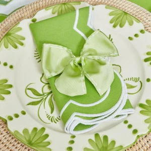 Clearance Green Saddle Stitch Napkin Bows (Set Of 4) Napkin Rings, Bows & Wreaths