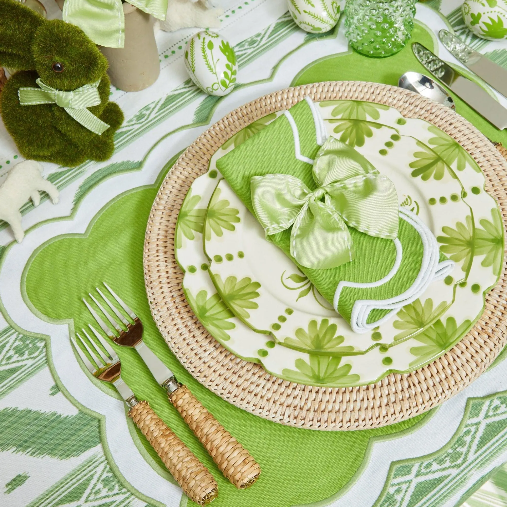 green_saddle_stitch_napki_7.webp Clearance Green Saddle Stitch Napkin Bows (Set Of 4) Napkin Rings, Bows & Wreaths